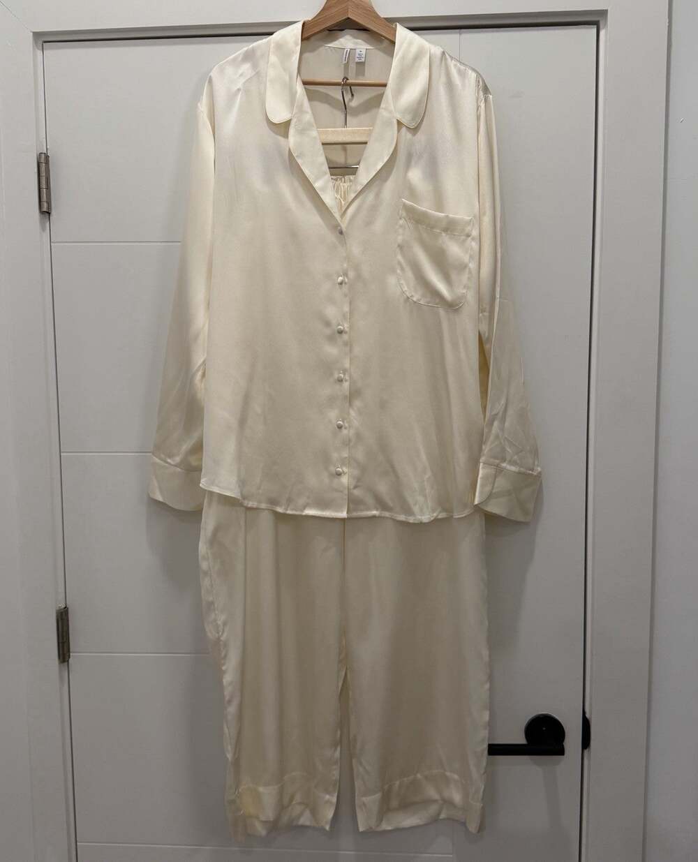 NWT Nordstrom Womens XL Pajama Set Cream Ivory Casual Satin Pants & Top